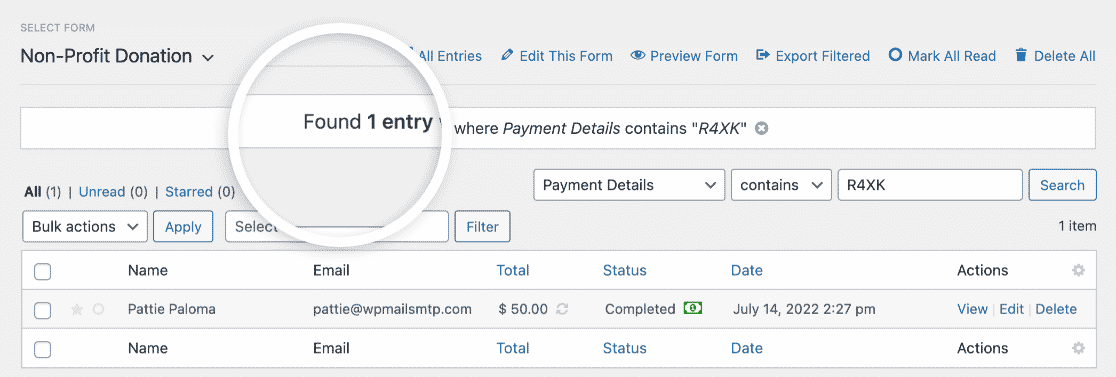 Searching entries for a recurring payment form using the subscriber ID