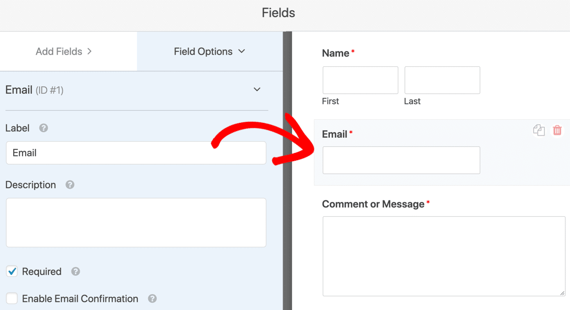Click email field on contact form to add placeholder text