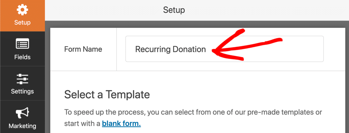 WordPress recurring payments form name