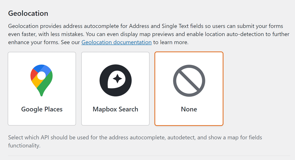 Geolocation Settings in WPForms