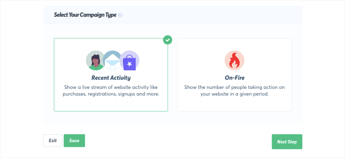 Select your campaign type in TrustPulse