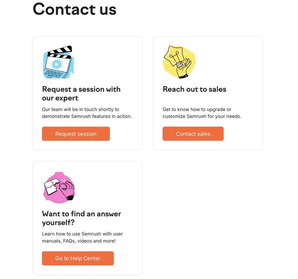 Página de contacto de Semrush