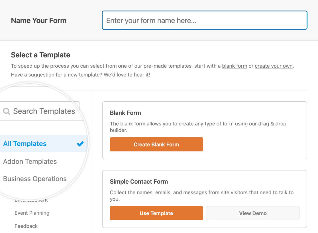 The WPForms templates library