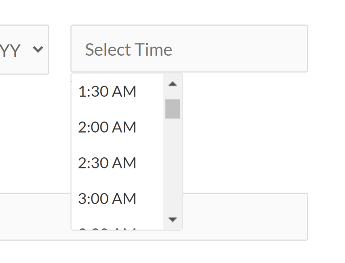 A Time field with 30-minute intervals
