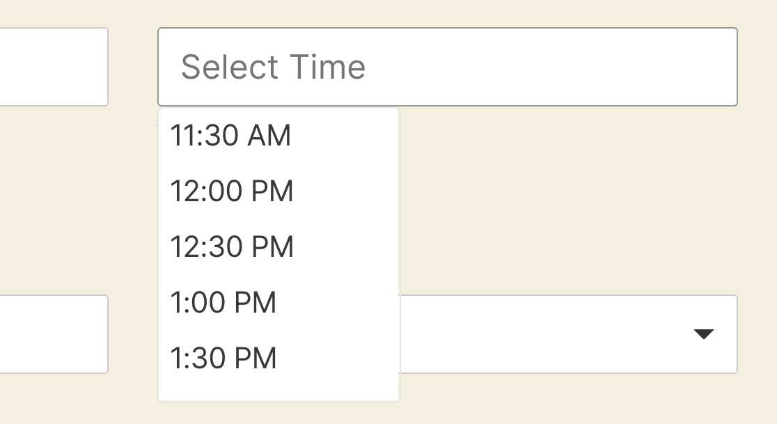 A Time field with a 12-hour format
