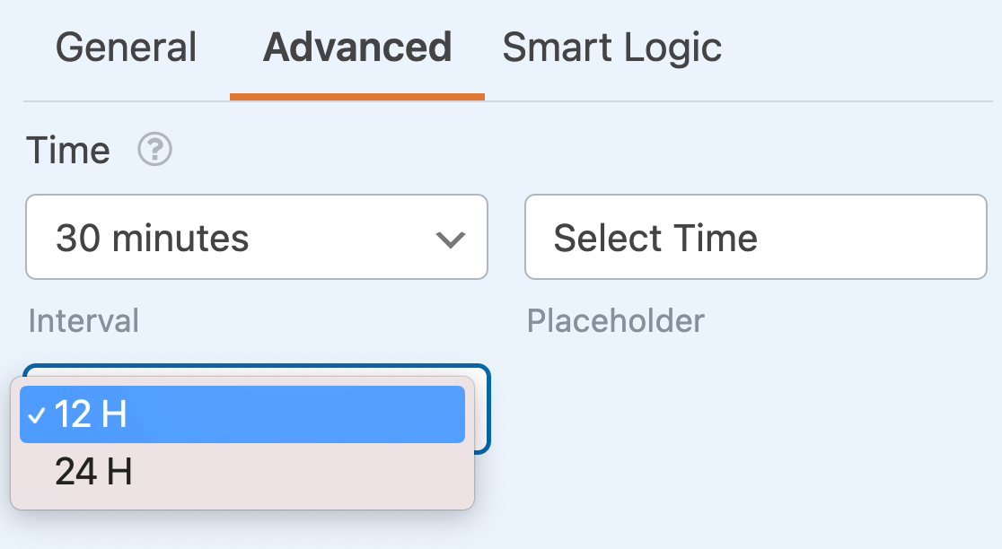 The time format options
