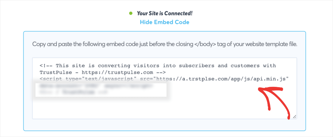 TrustPulse Review: adding the embed code