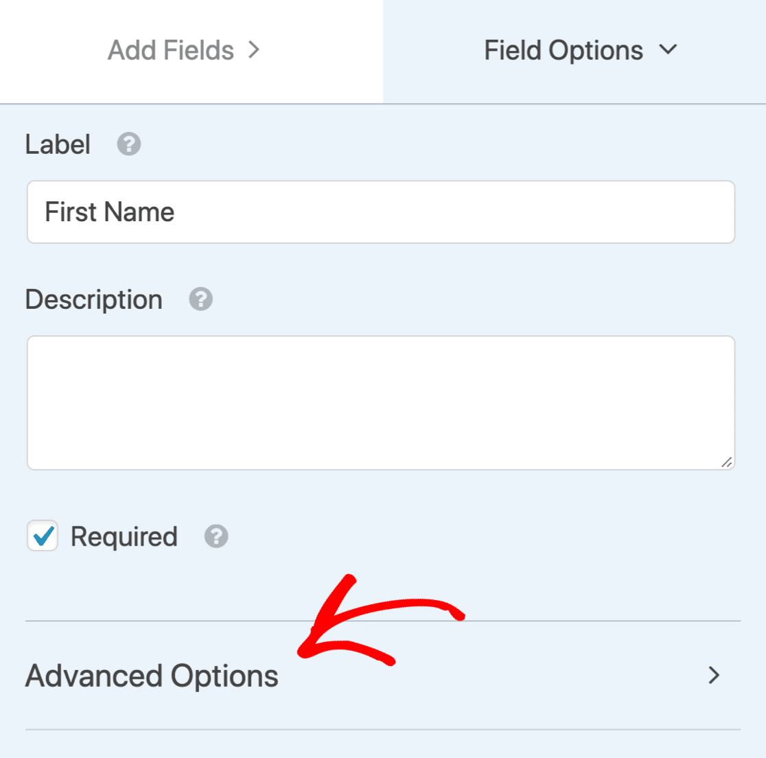 Expand Advanced Options for the text field