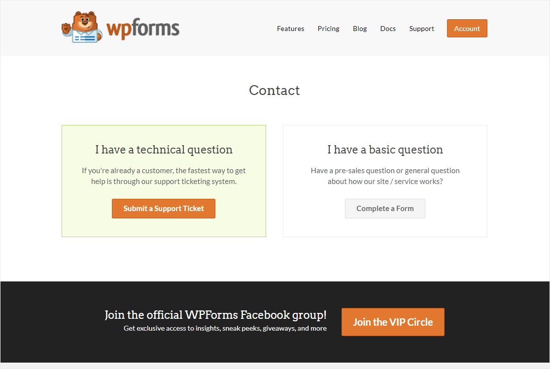 wpforms contact us page