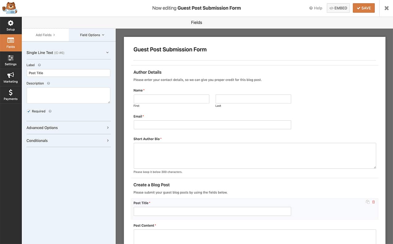 Just create the post submission form with your required fields.