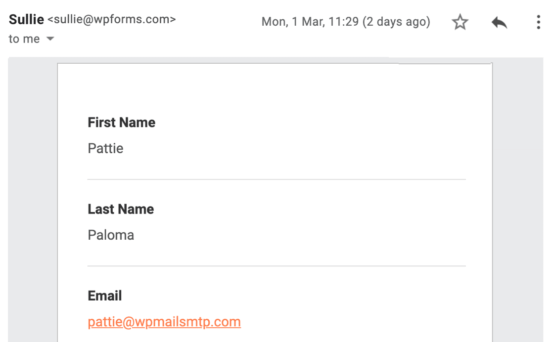 WPForms email notification