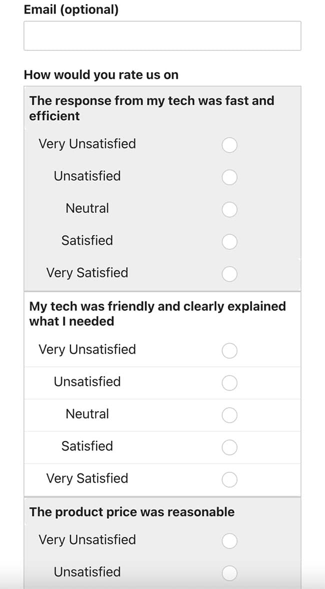 By styling the Likert Scale has been altered for mobile devices to appear as rows instead of columns