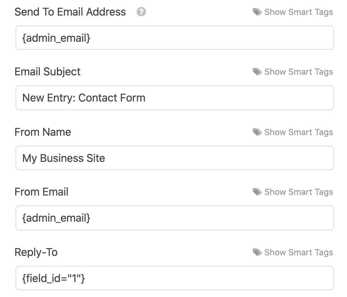 WPForms Lite email notification settings