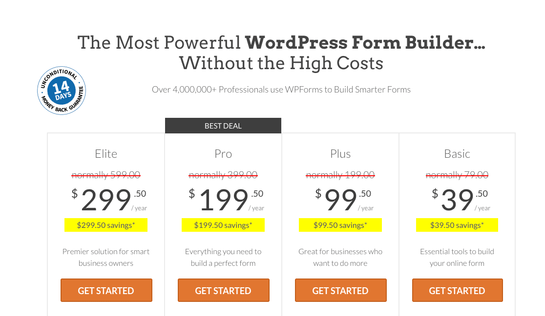 WPForms pricing