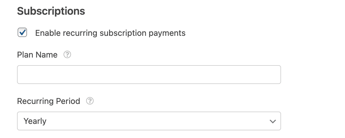 Setting Plan Name and Recurring Period for an Authorize.Net recurring subscription payment