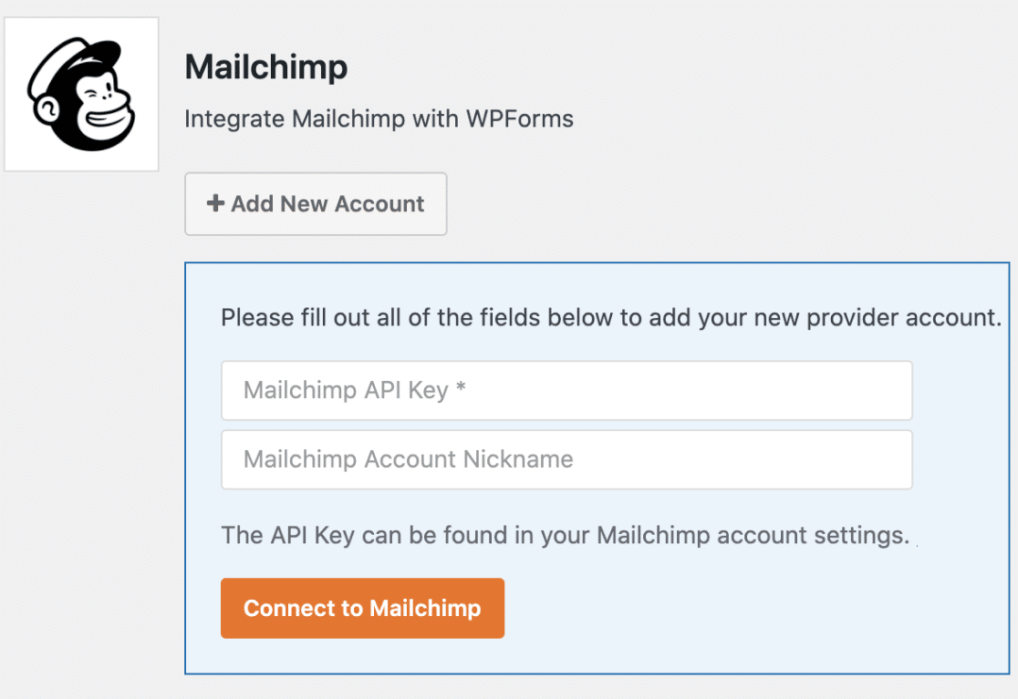 Add new account to WPForms Mailchimp integration