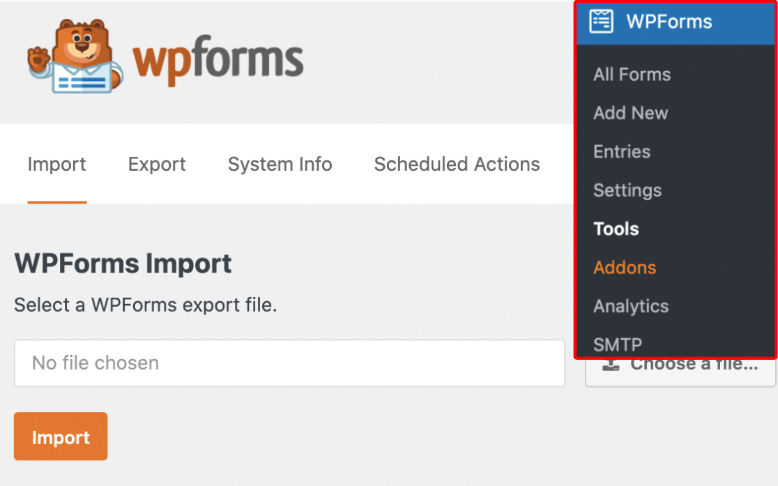 Navigate to WPForms Tools