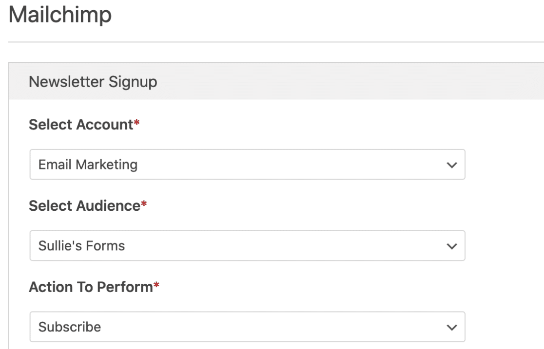 Select Account and List in Mailchimp