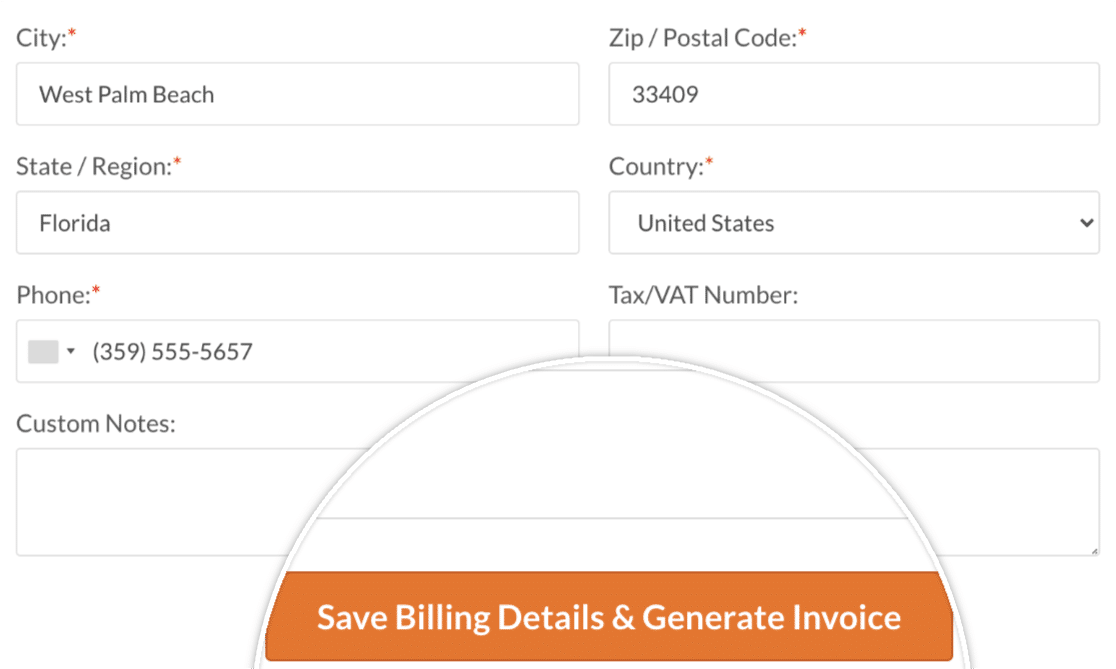 Save billing details and generate invoice