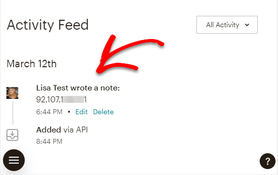 activity feed in mailchimp