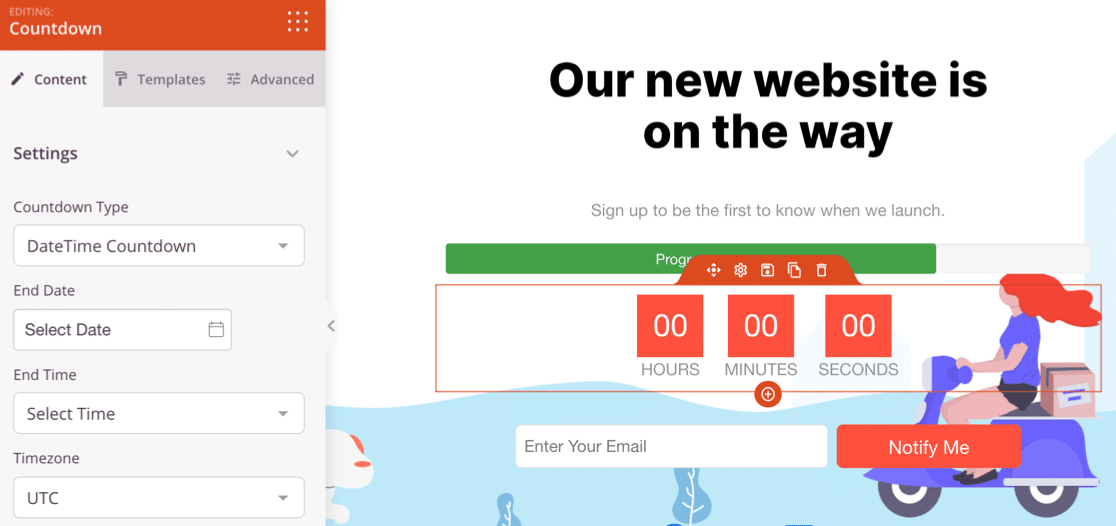 Edit your countdown timer for site launch