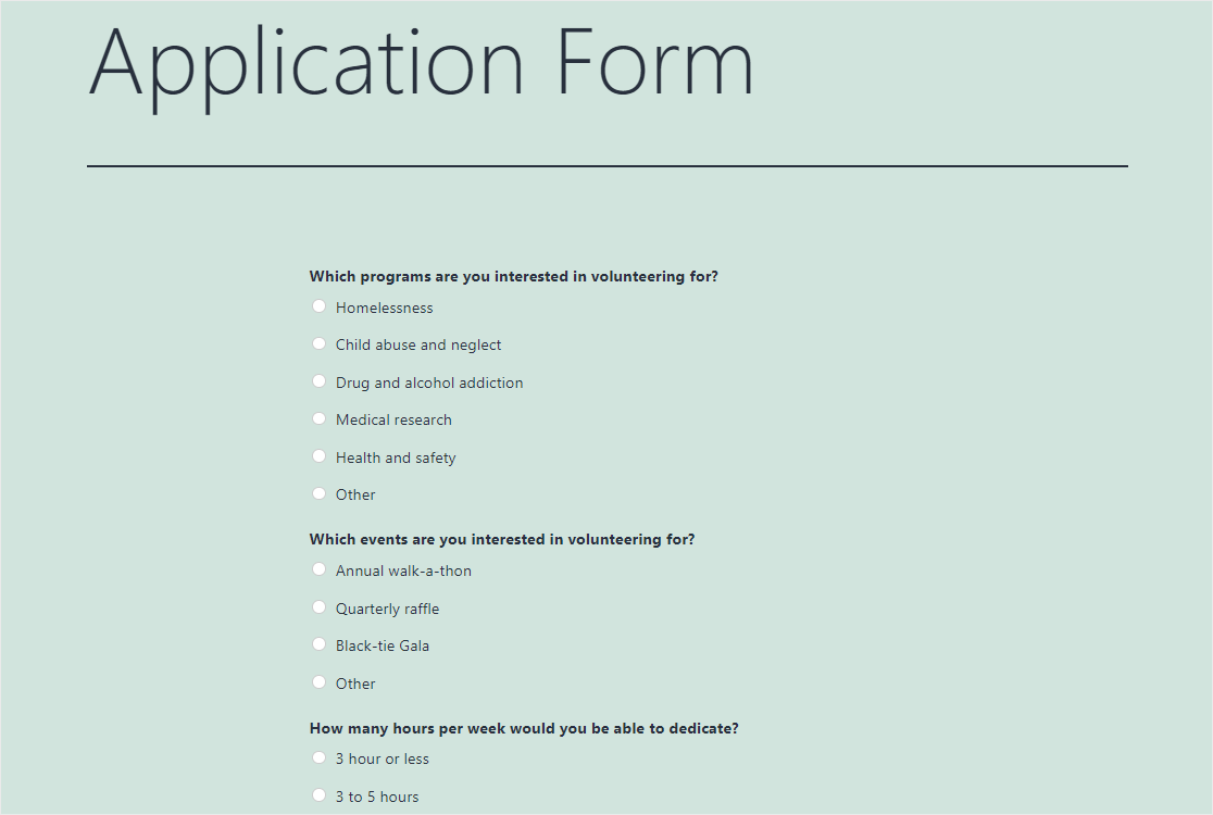 application form on wordpress