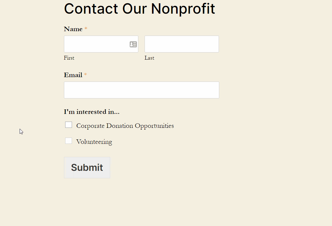 conditional logic on nonprofit form