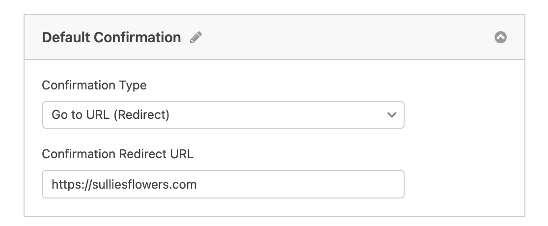 Selecting the Go to URL (Redirect) confirmation type