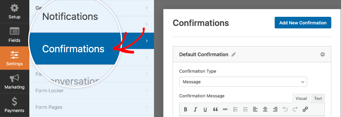 Accessing Confirmations settings