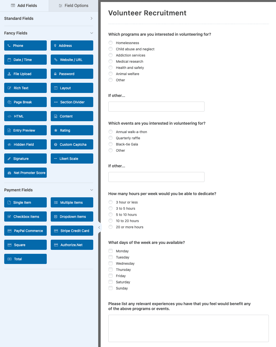 Customizing the Volunteer Recruitment Form template