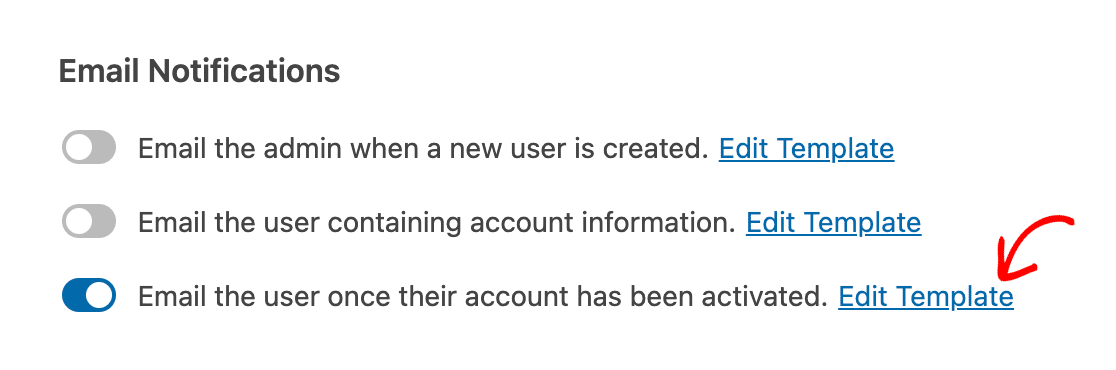 Editing the template for the user registration account activation confirmation email