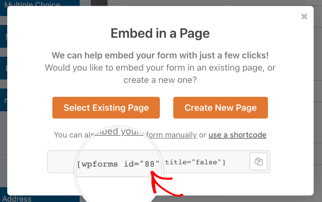 Finding the form ID in the Embed tool