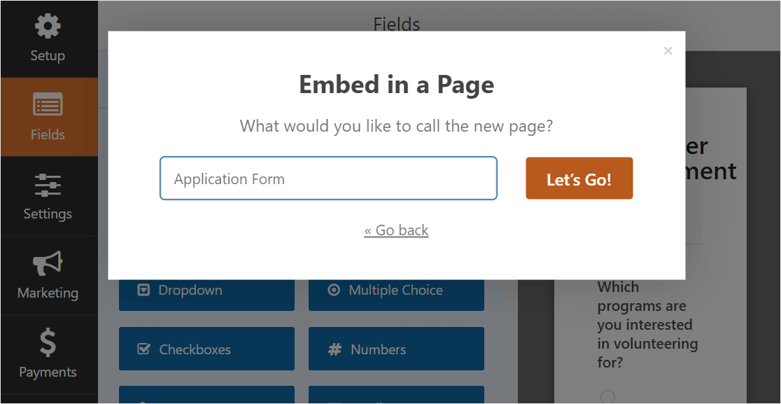 embed volunteer form