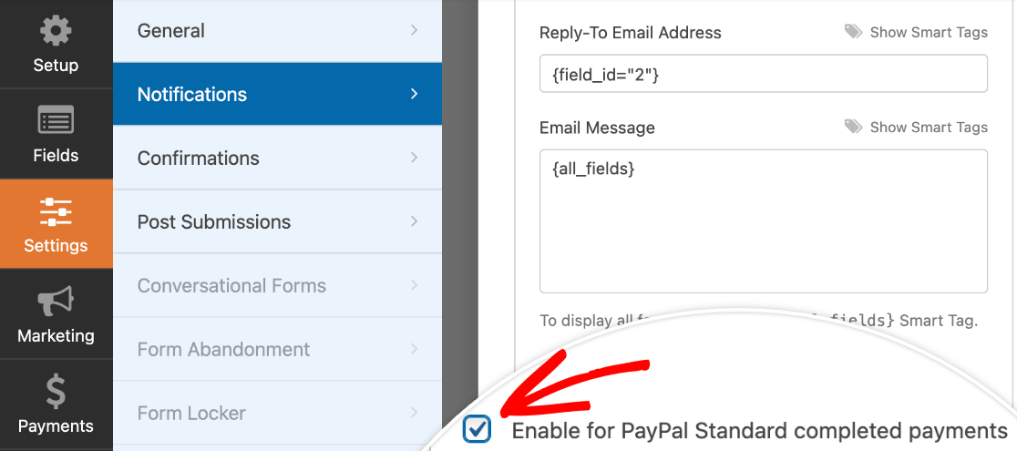 Enabling a notification email for completed PayPal payments