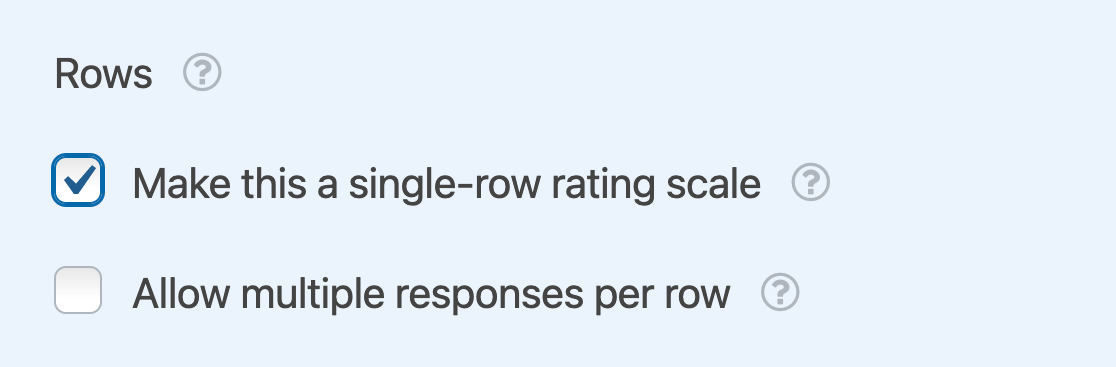 Selecting the option to display a Likert Scale with a single row