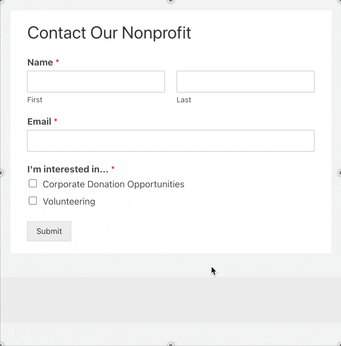 A nonprofit contact form with conditional logic