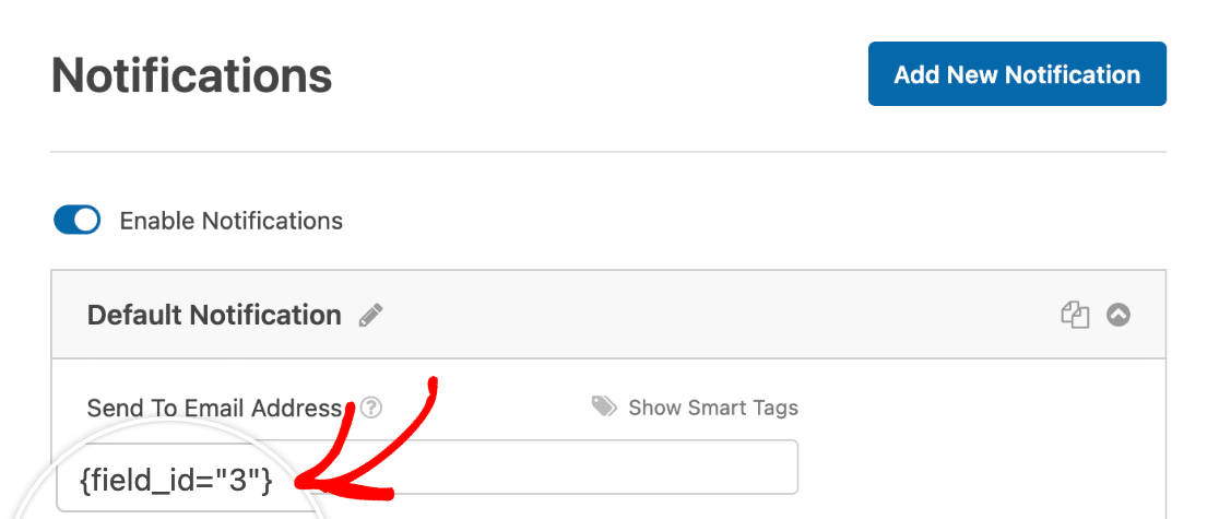 Adding a field-specific Smart Tag to the notifications settings