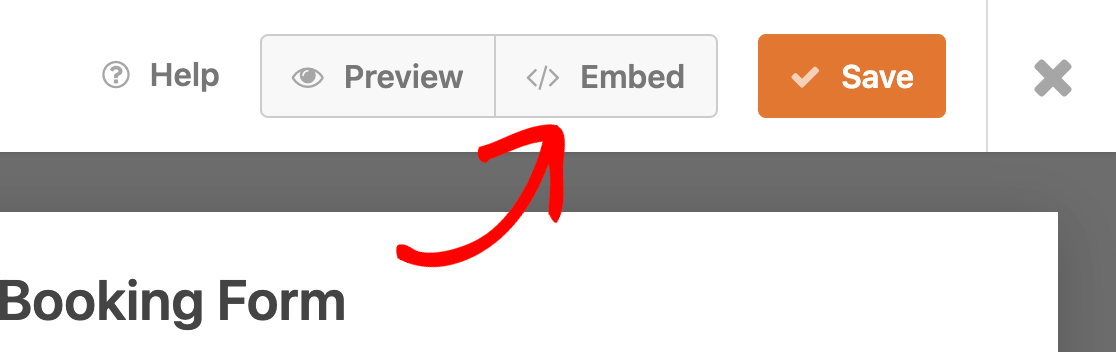 The Embed button in the form builder