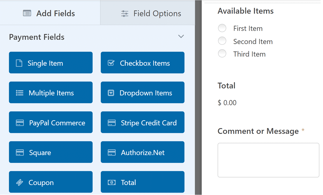 Adding a payment field to a form