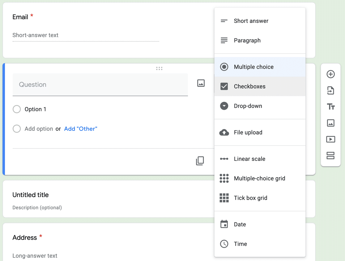 Change field type in Google Forms