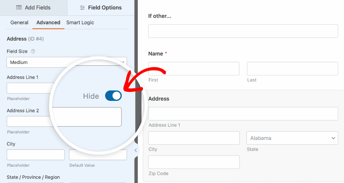 Hiding Address line 2