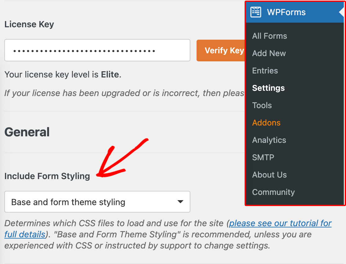 Accessing the form styling setting