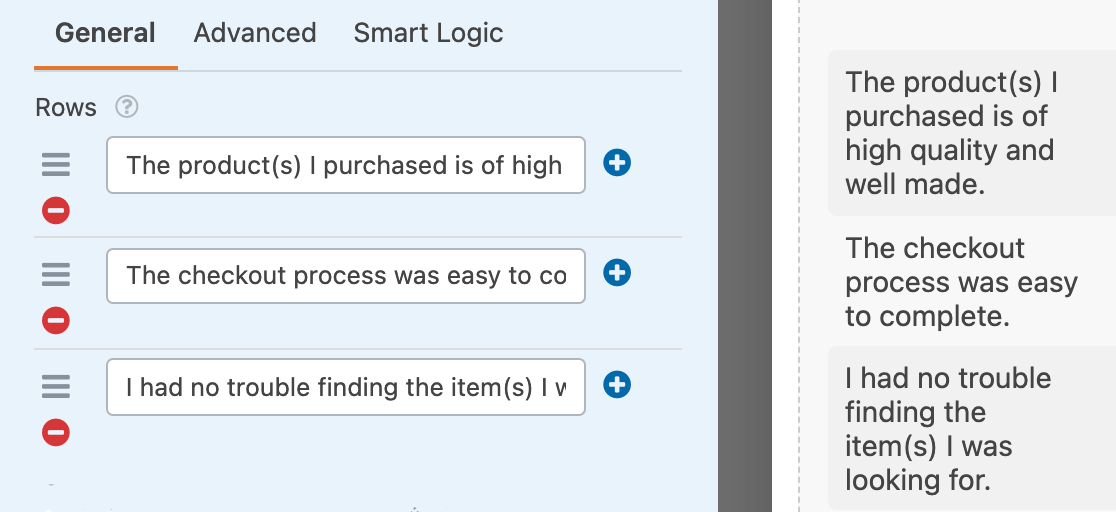 Labeling rows in a Likert Scale