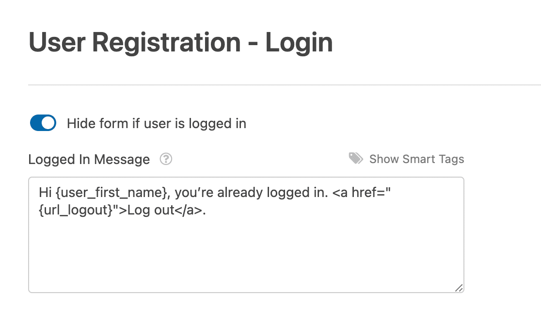 The User Registration addon settings for the User Login Form template