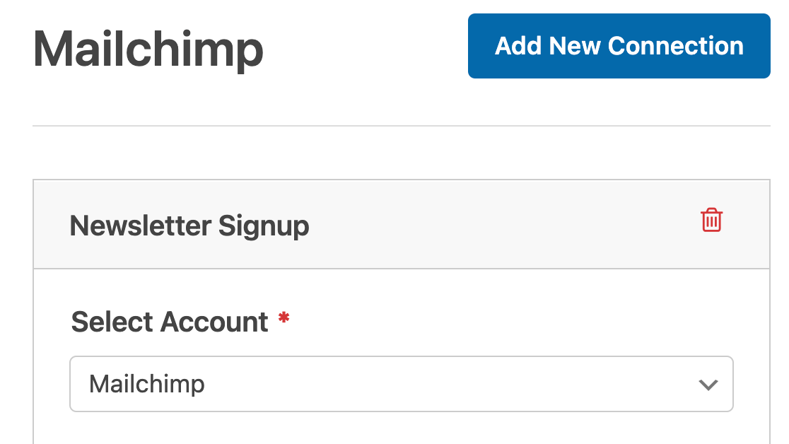 Choosing the Mailchimp account for a from connection