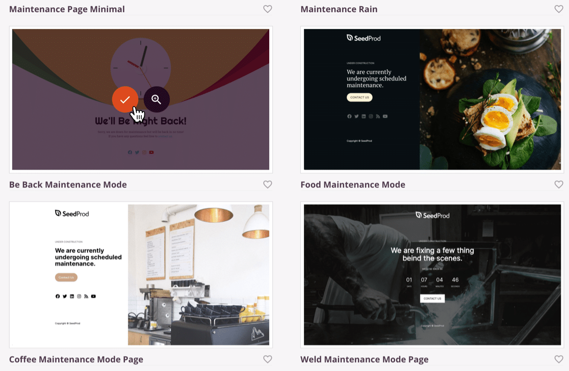 Maintenance mode templates in SeedProd