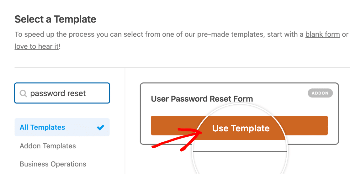 Highlighting the 'Use Template' button