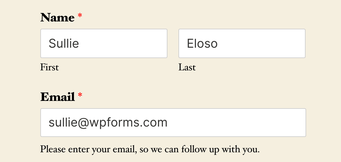 A form with fields pre-filled by default values set by Smart Tags