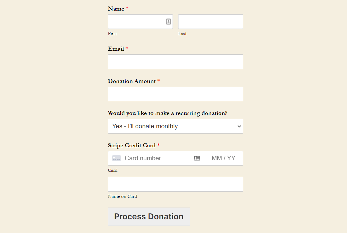recurring donation form for nonprofits with stripe and wpforms