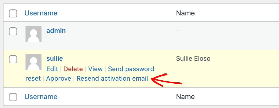 Resending an account activation email to a new user